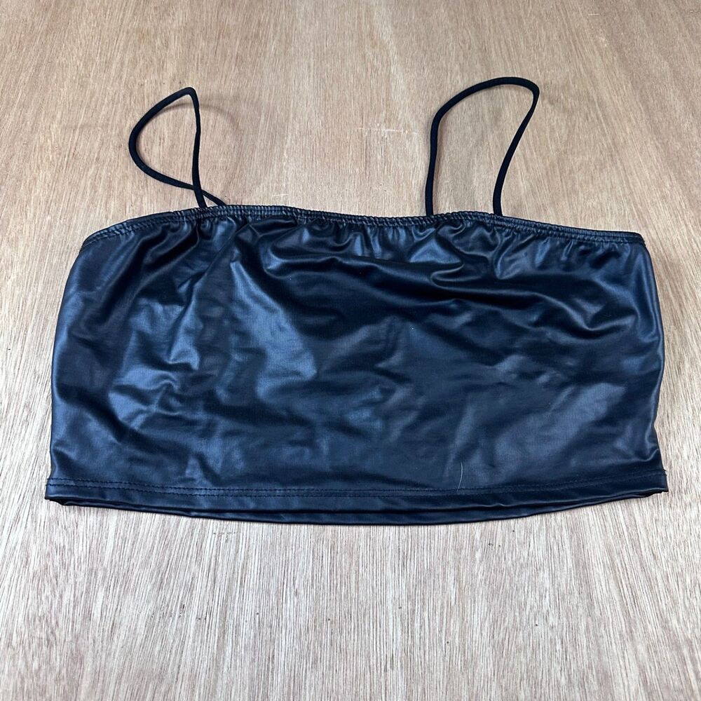 Rue21 Faux Leather Black Crop Tube Cami Top Size M NWT Y2K Clubwear Festival